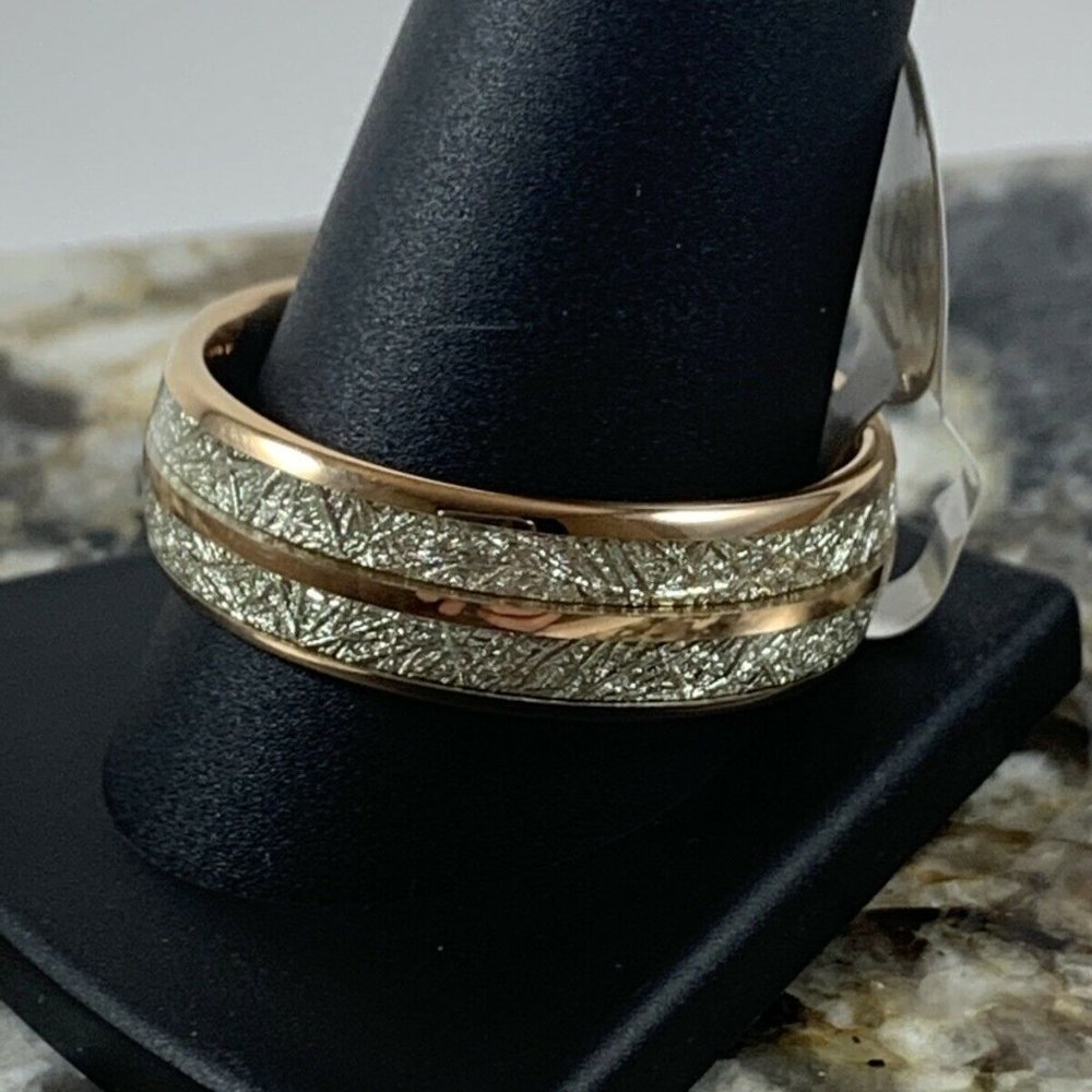 8mm Rose Gold Tungsten Meteor Inlay Sz 13.5